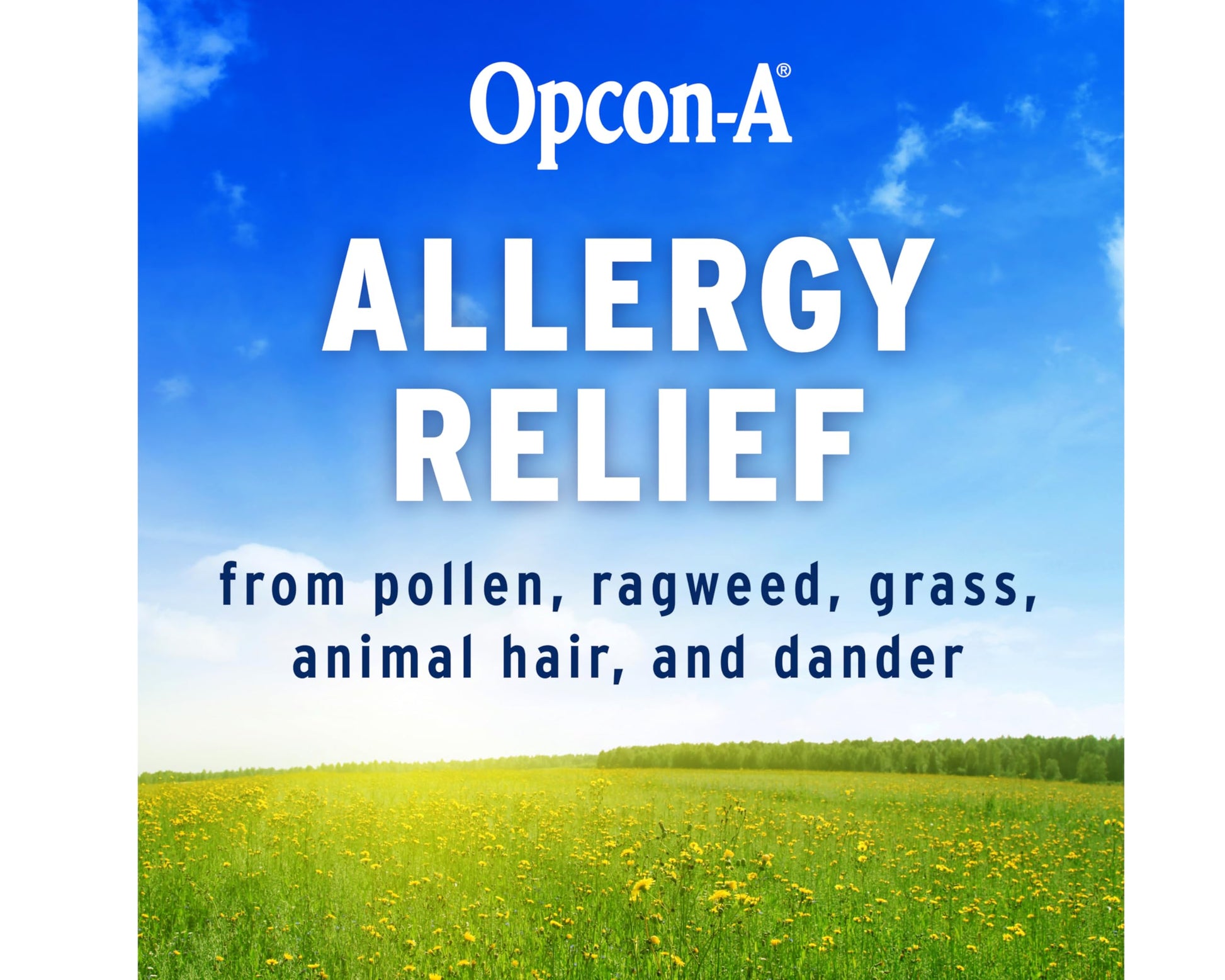 Opcon-A zero point five fluid ounce twin pack box displaying allergen relief indicators