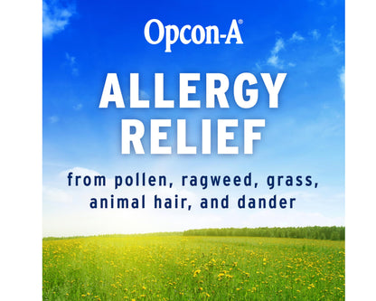 Opcon-A zero point five fluid ounce twin pack box displaying allergen relief indicators