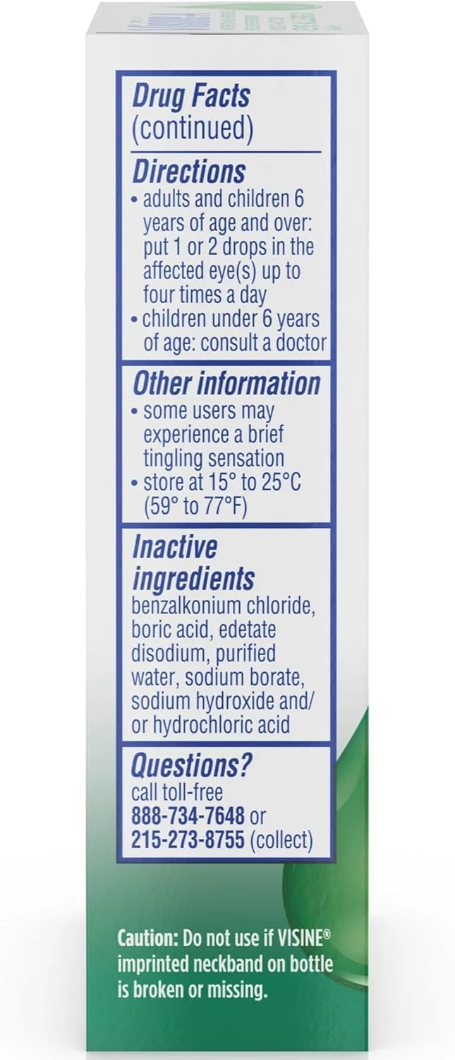 Authentic USA imported Visine eye allergy relief solution bottles side by side.