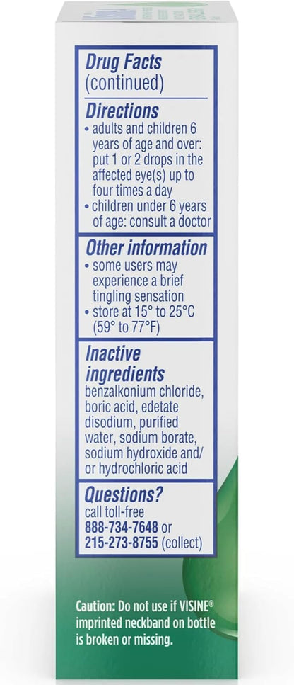 Authentic USA imported Visine eye allergy relief solution bottles side by side.