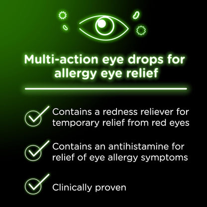 Side angle of Visine Allergy Relief sterile eye drops packaging displaying active ingredients and warnings