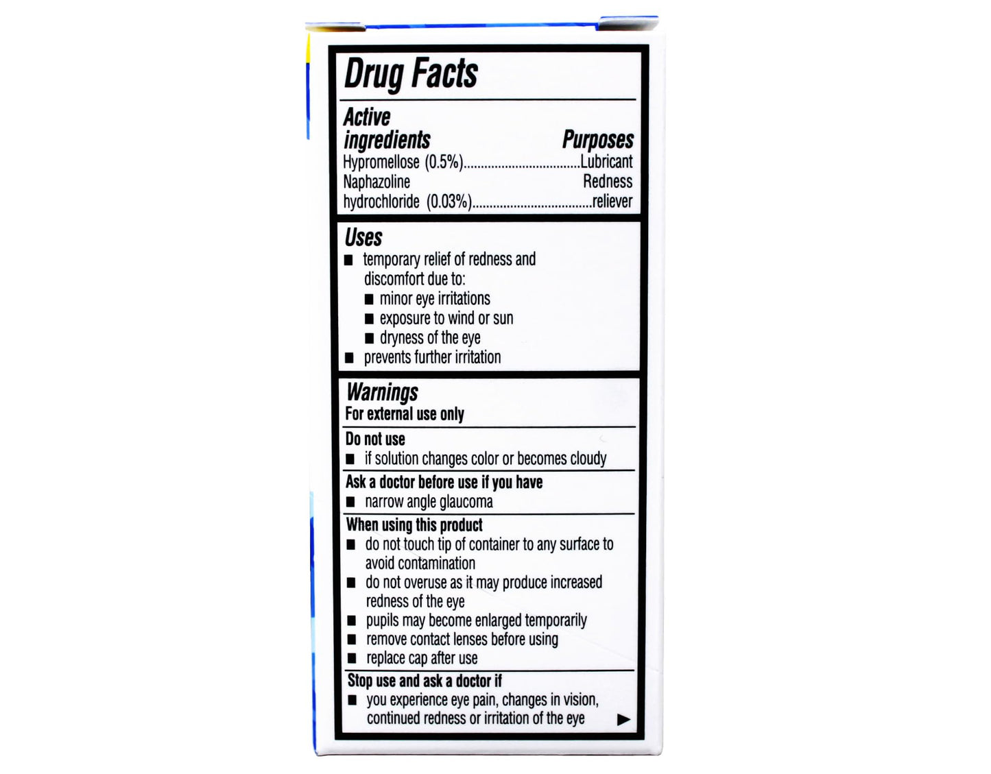 Bausch and Lomb Advanced Eye Relief Lubricant Eye Drops box showing active ingredients list