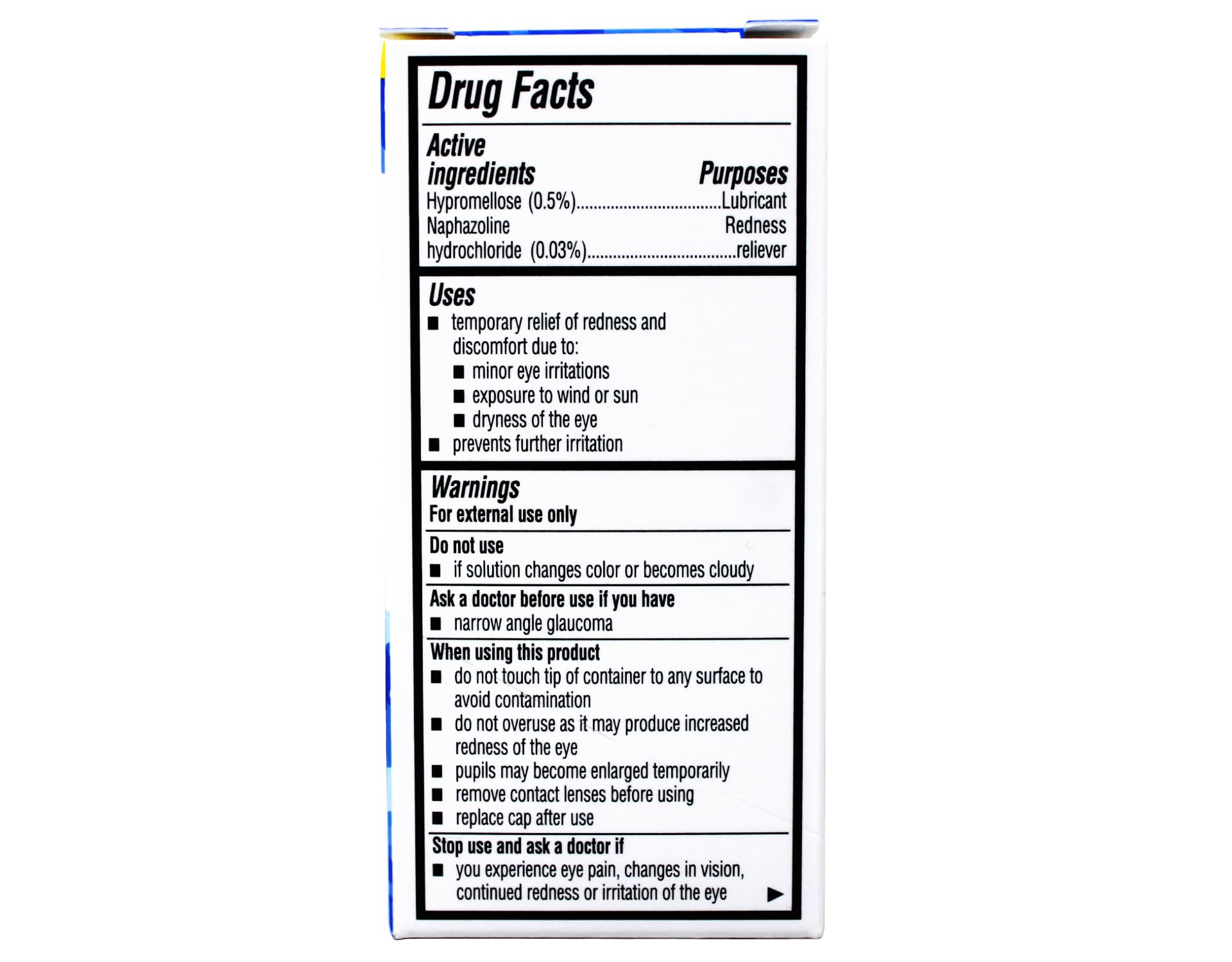 Bausch and Lomb Advanced Eye Relief Lubricant Eye Drops box showing active ingredients list