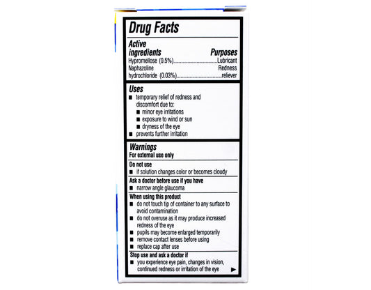 Bausch and Lomb Advanced Eye Relief Lubricant Eye Drops box showing active ingredients list
