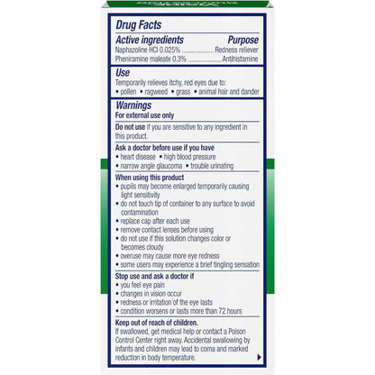Visine-A multi-action eye allergy drops four pack box layout showcasing authentic imported security seals
