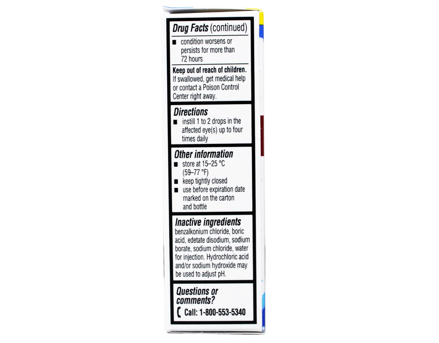 Bausch and Lomb Maximum Strength Redness Reliever fifteen milliliters packaging detailing usage instructions