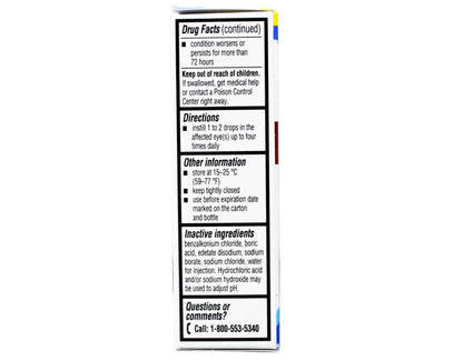 Bausch and Lomb Maximum Strength Redness Reliever fifteen milliliters packaging detailing usage instructions