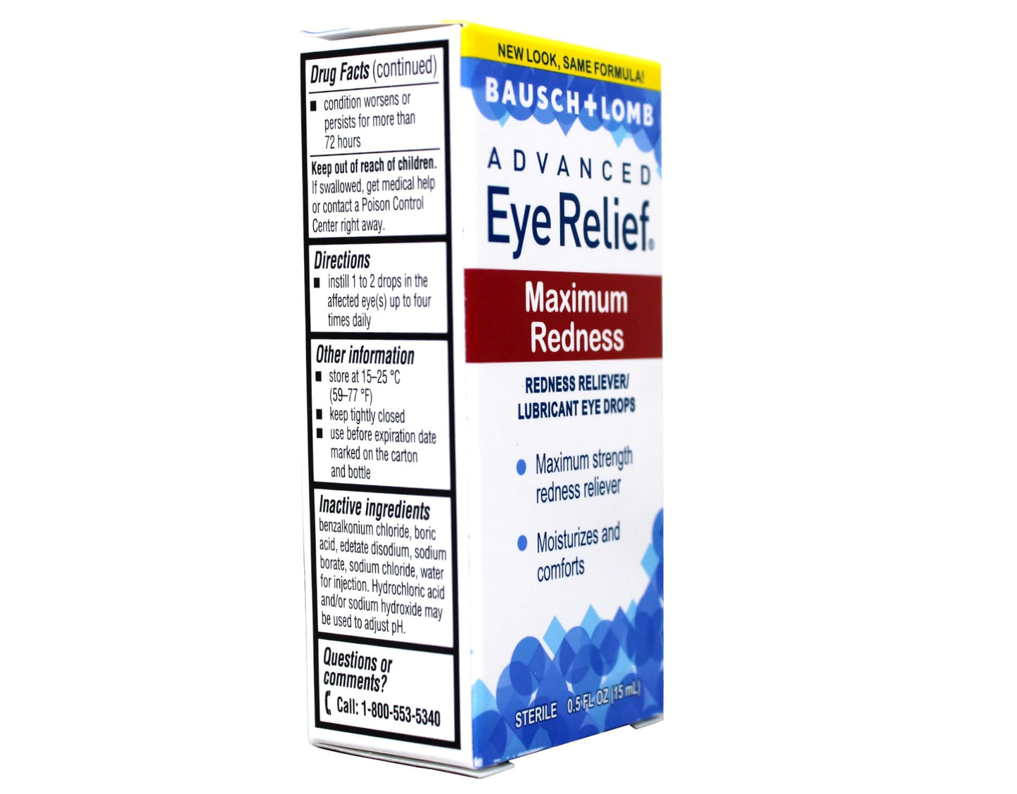Bausch and Lomb Redness Reliever Lubricant Eye Drops product display showcasing genuine USA import text