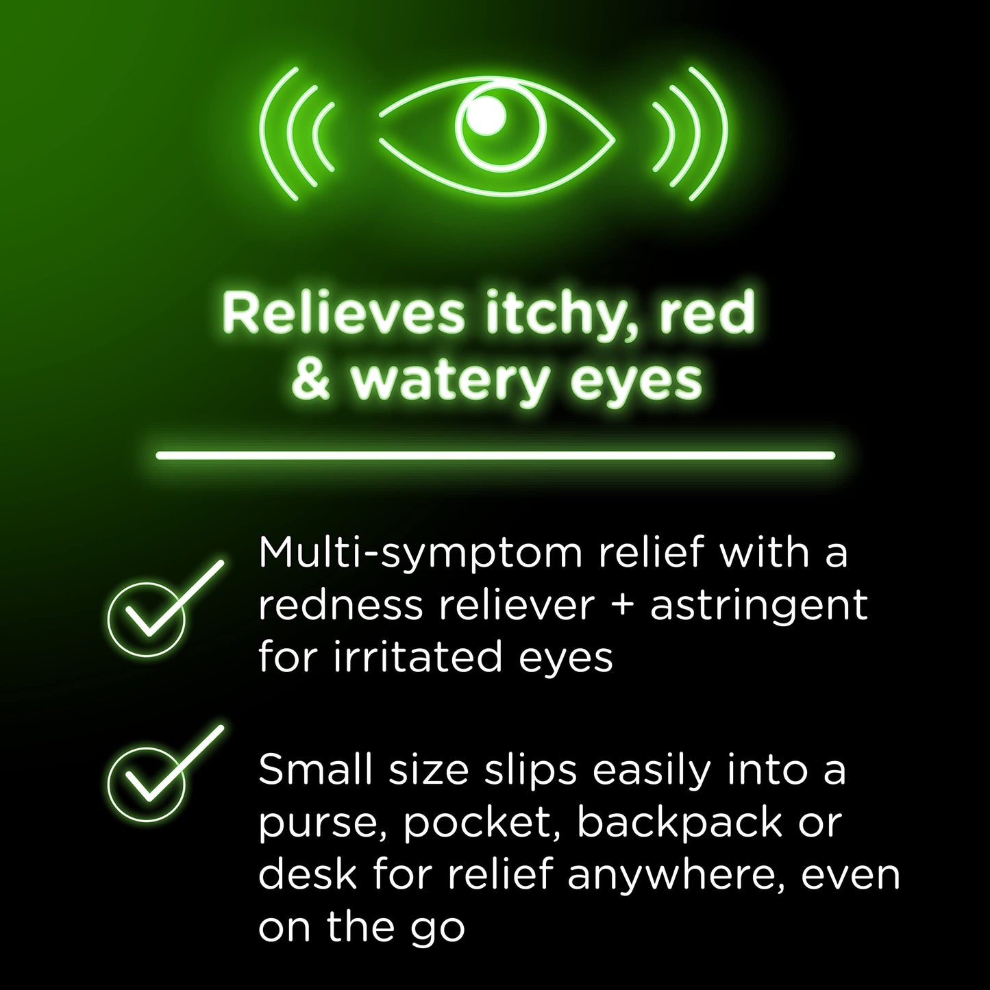 Visine A.C. multi symptom eye drops for itching redness and watery eyes side profile.