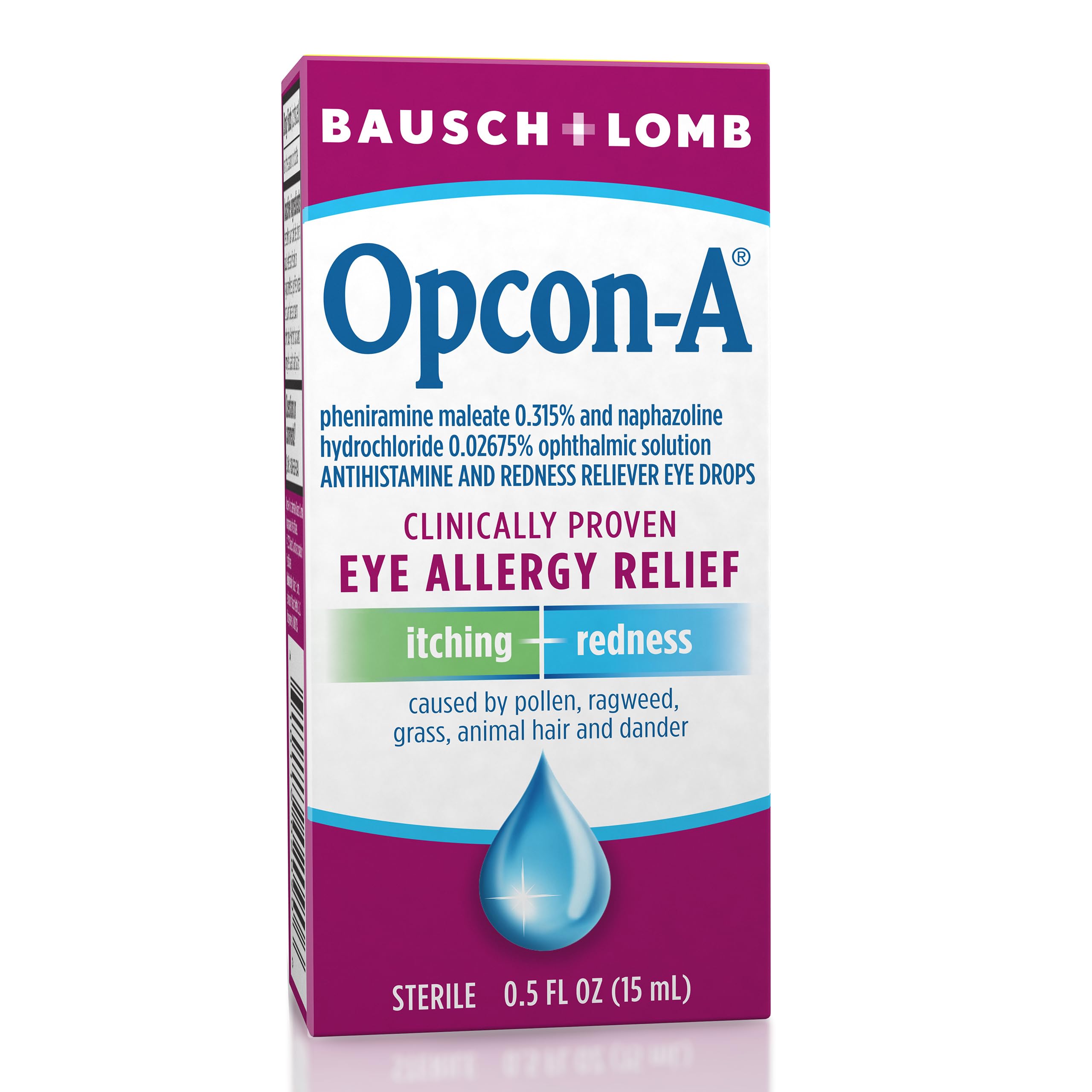 Bausch and Lomb antihistamine eye drops for redness relief fifteen milliliters bottle