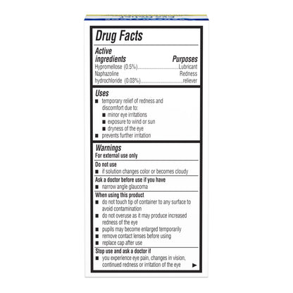 Back label of Bausch and Lomb Advanced Eye Relief showing drug facts active ingredients and usage instructions