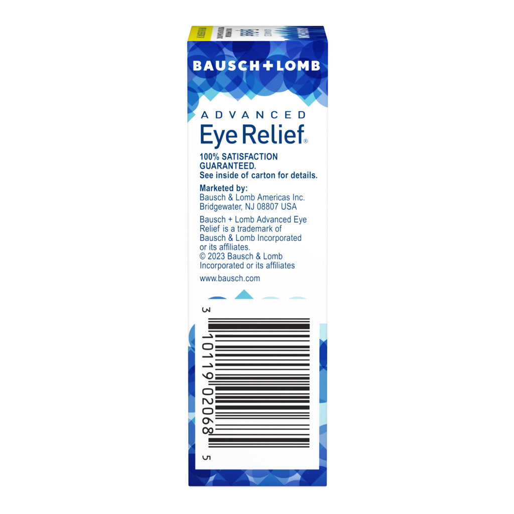 Side angle of Bausch + Lomb Advanced Eye Relief packaging highlighting the 0.5 fluid ounce size
