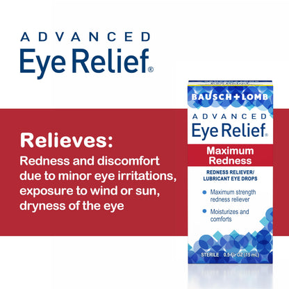 Close up view of the sterile packaging for Bausch & Lomb advanced eye relief maximum redness drops