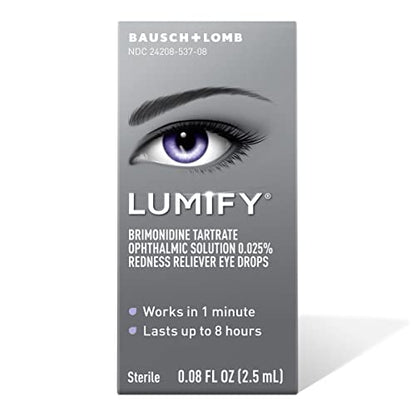 Lumify low dose brimonidine tartrate bottle displaying zero point zero eight fluid ounce size