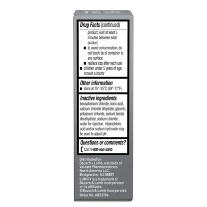 Authentic USA imported dual action eye drops packaging side details and ingredients list