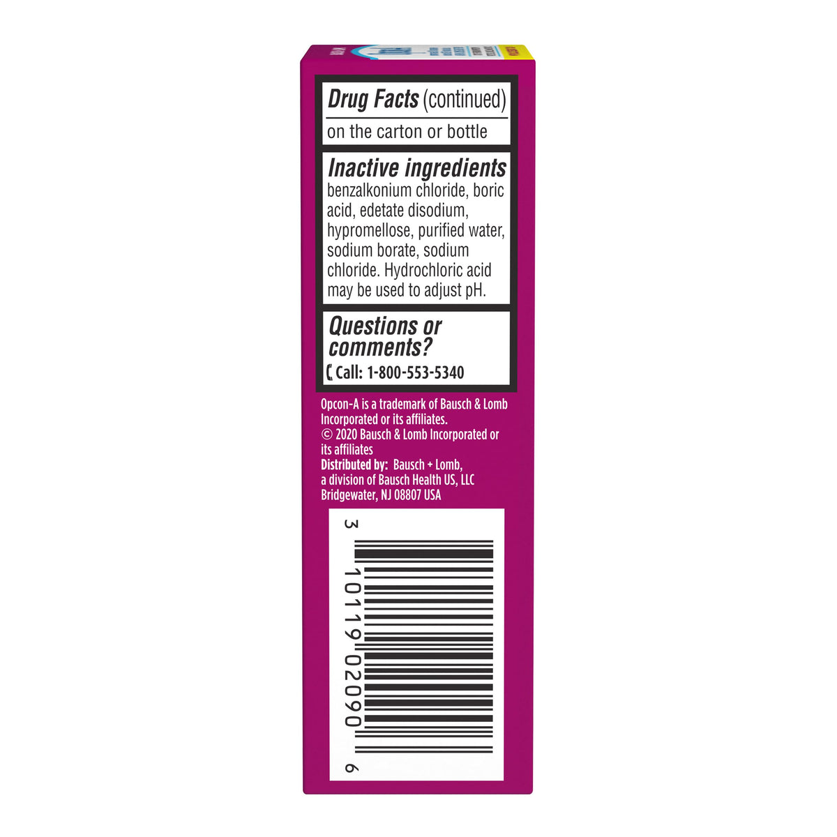 Top view of the sterile packaging for Bausch And Lomb imported eye drops showing tamper evident seal.