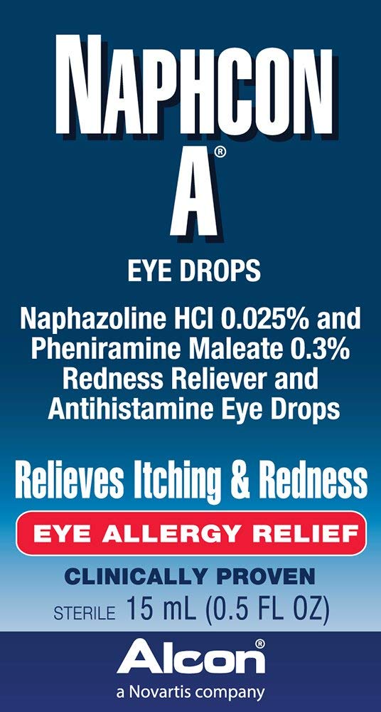 Alcon Naphcon A ophthalmic solution 15 ml bottle showing active ingredients on packaging