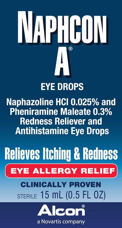 Alcon Naphcon A ophthalmic solution 15 ml bottle showing active ingredients on packaging