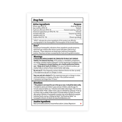 Homeopathic allergy tablets for burning and watering eyes imported from USA