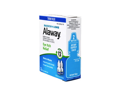 Alaway eye care twin pack showing the bottle dropper applicator tips