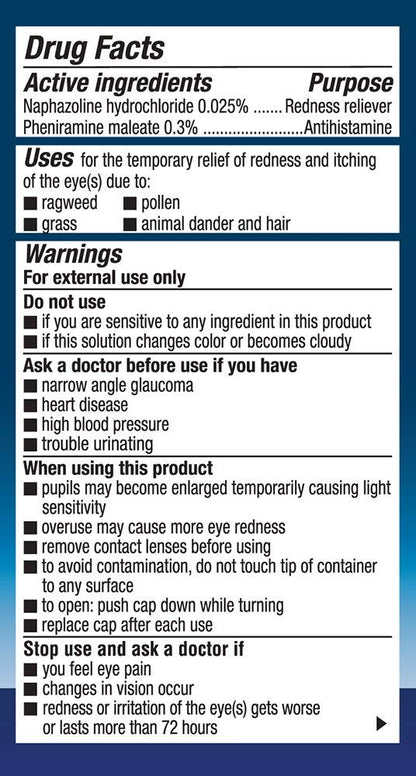 Alcon Naphcon A Eye Drops drug facts and active ingredients label view