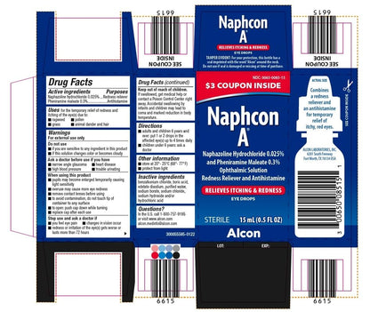 Alcon Naphcon A Eye Drops complete box contents with sterile eye drop bottle