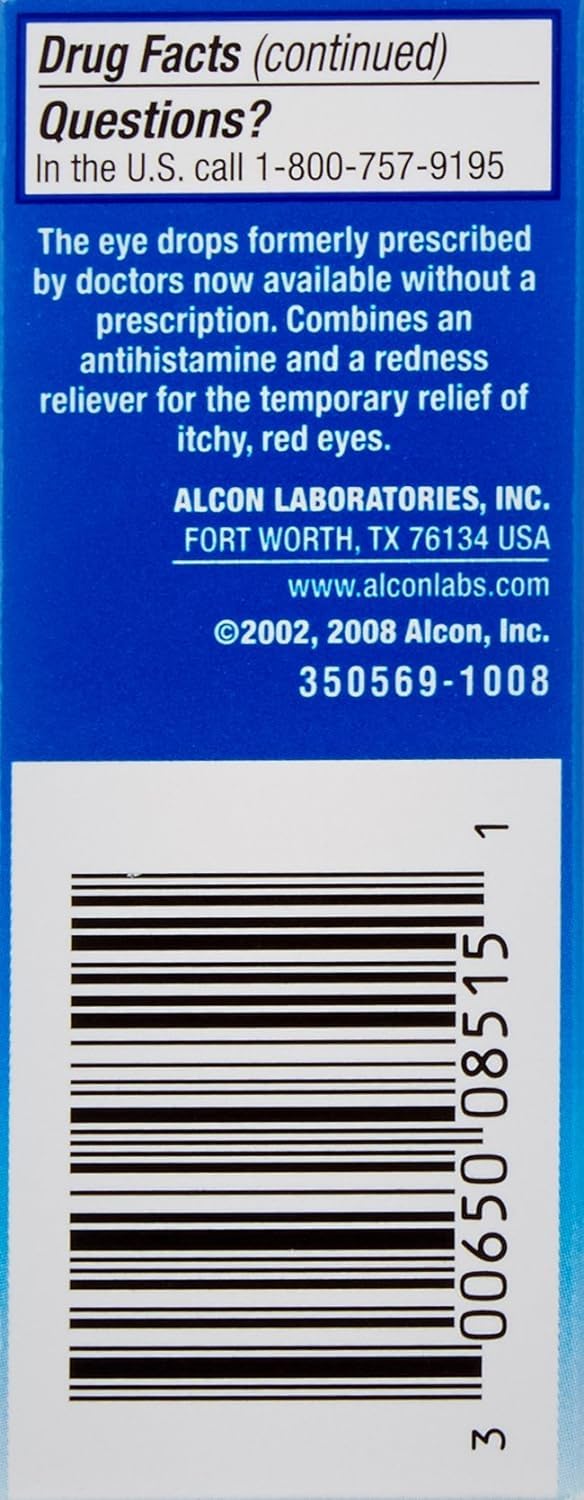 Naphcon-A eye allergy relief drops 15 ml original box back panel directions