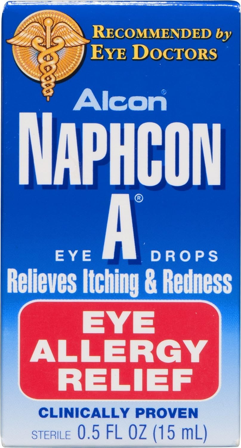 Naphcon-A allergy relief solution packaging highlighting up to 8 hours comfort