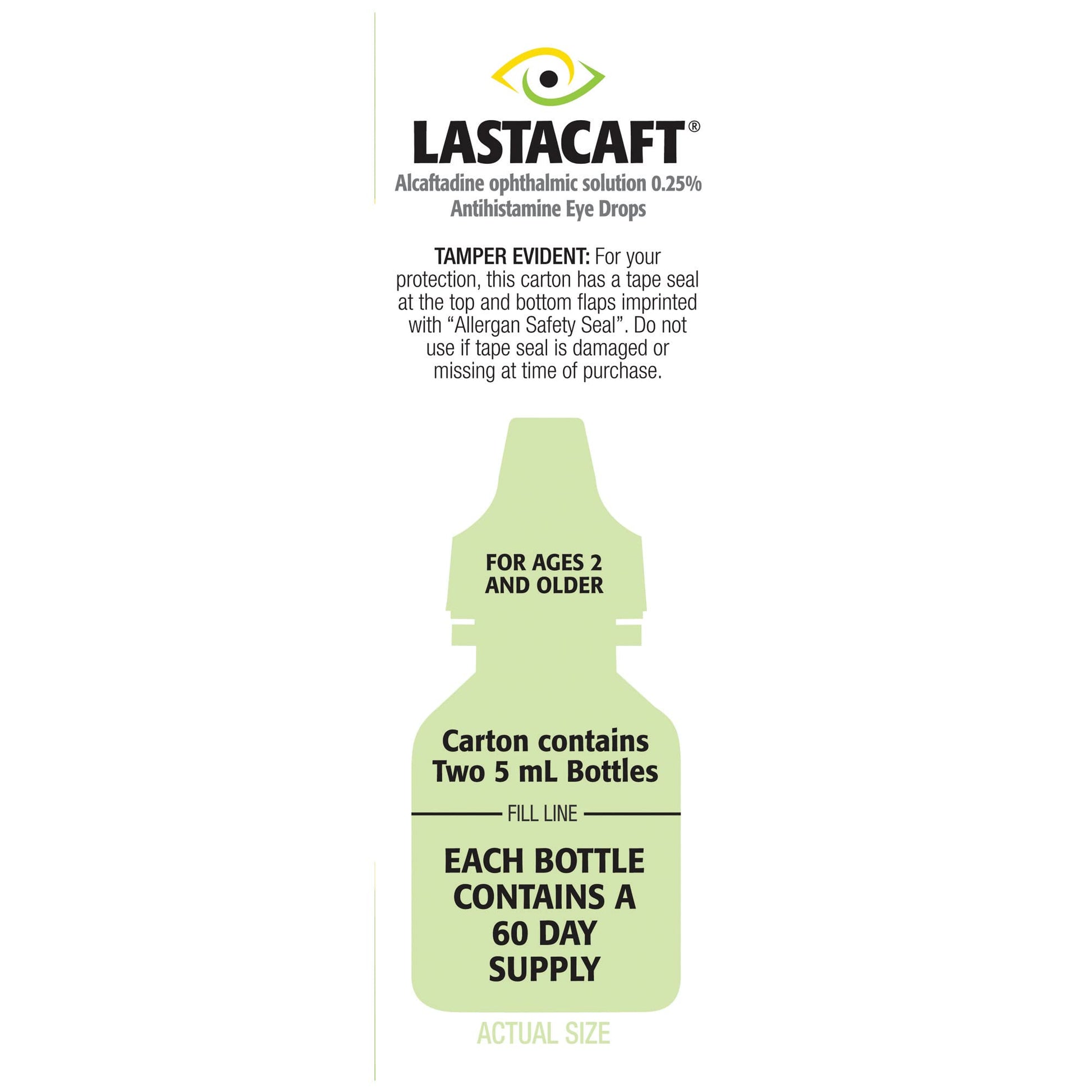 Authentic USA imported Lastacaft eye drops twin pack packaging highlighting twenty four hour itch relief formula