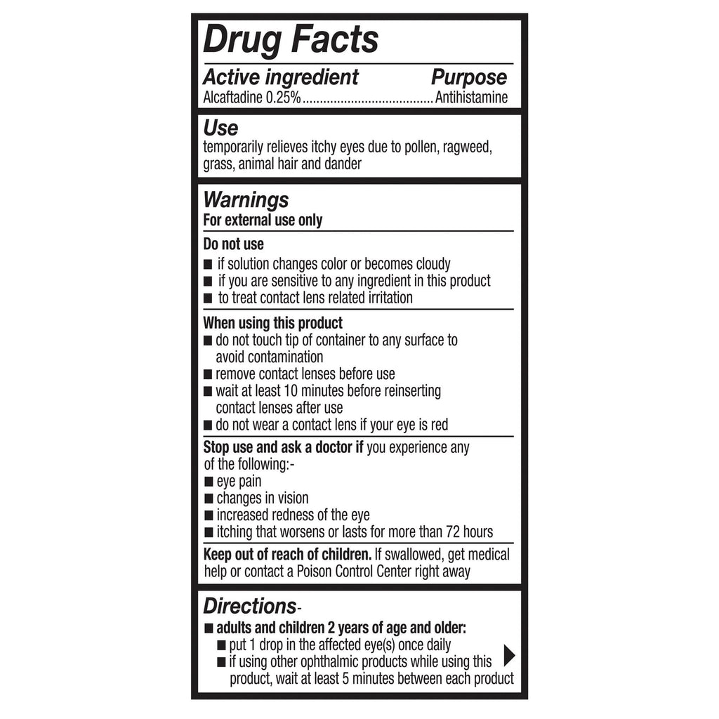 Close up of Lastacaft antihistamine eye drops highlighting the prescription strength formula text.