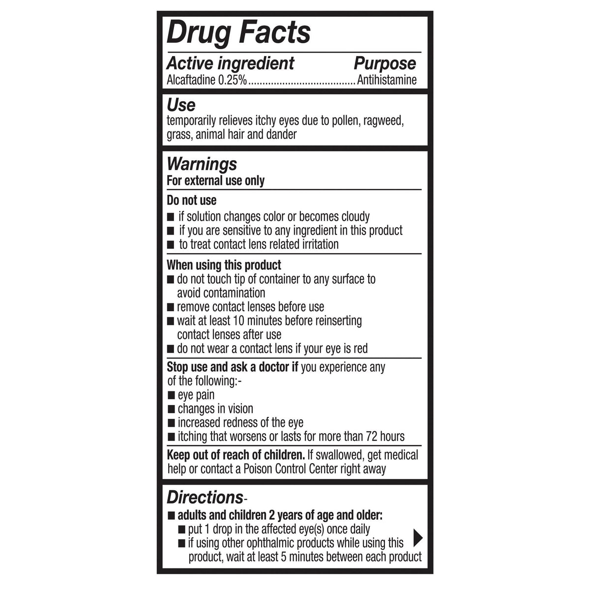 Close up of Lastacaft antihistamine eye drops highlighting the prescription strength formula text.