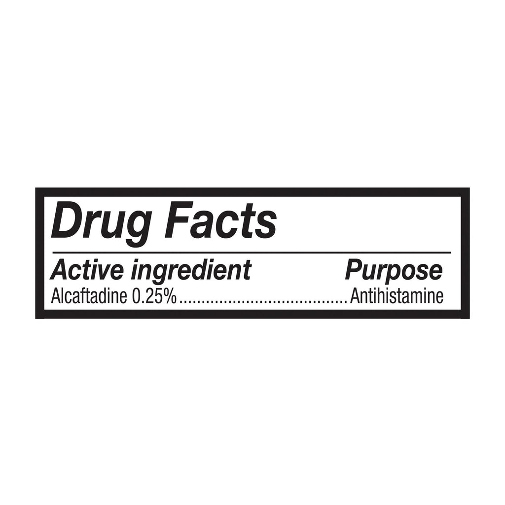 Back label of Lastacaft Once Daily Eye Allergy Itch Relief Drops listing drug facts.