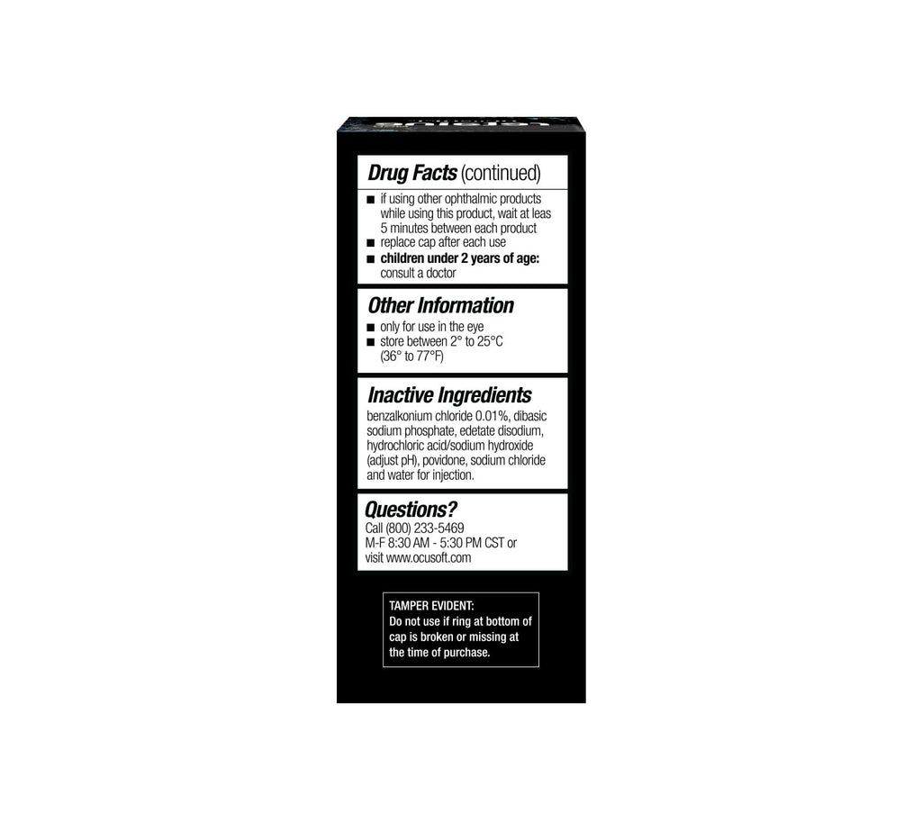Back label of OCuSOFT Retaine Allergy eye drops detailing daily usage instructions.
