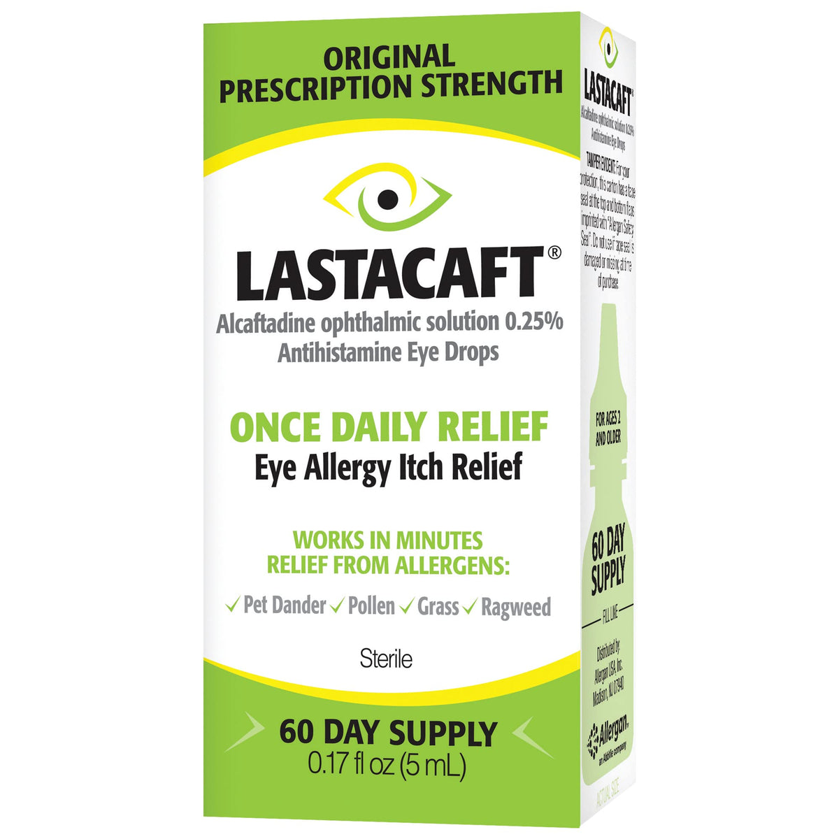 Imported USA Lastacaft packaging displayed clearly to verify authenticity and product dimensions.