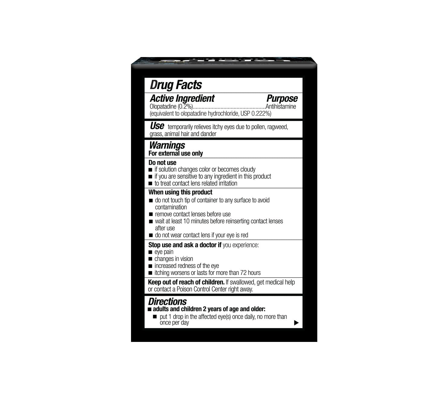 Side view of OCuSOFT Retaine Allergy eye drop box showing official ingredient list.