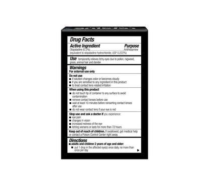 Side view of OCuSOFT Retaine Allergy eye drop box showing official ingredient list.