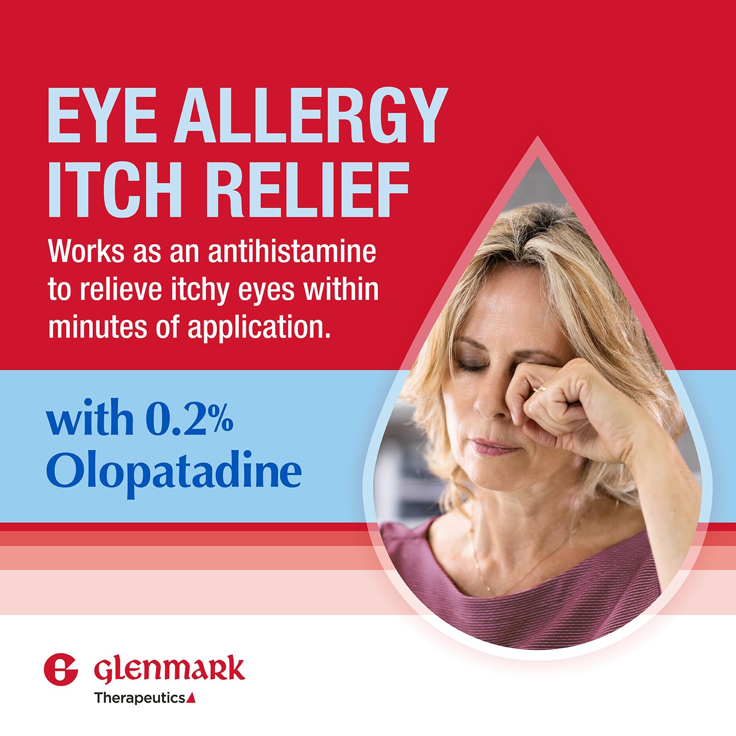Sterile allergy eye drops by Glenmark Therapeutics showing usage directions for adults and children
