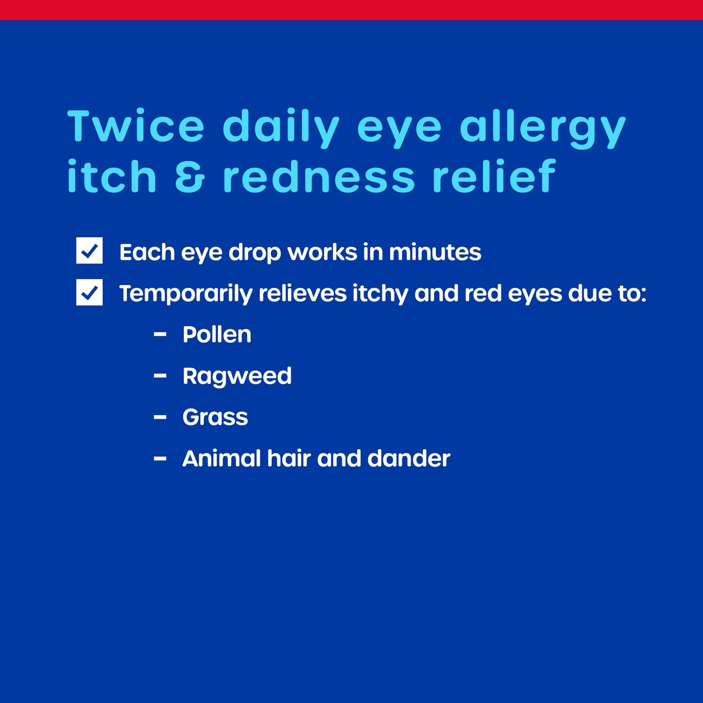 Twice daily eye allergy relief drops container with clear usage instructions