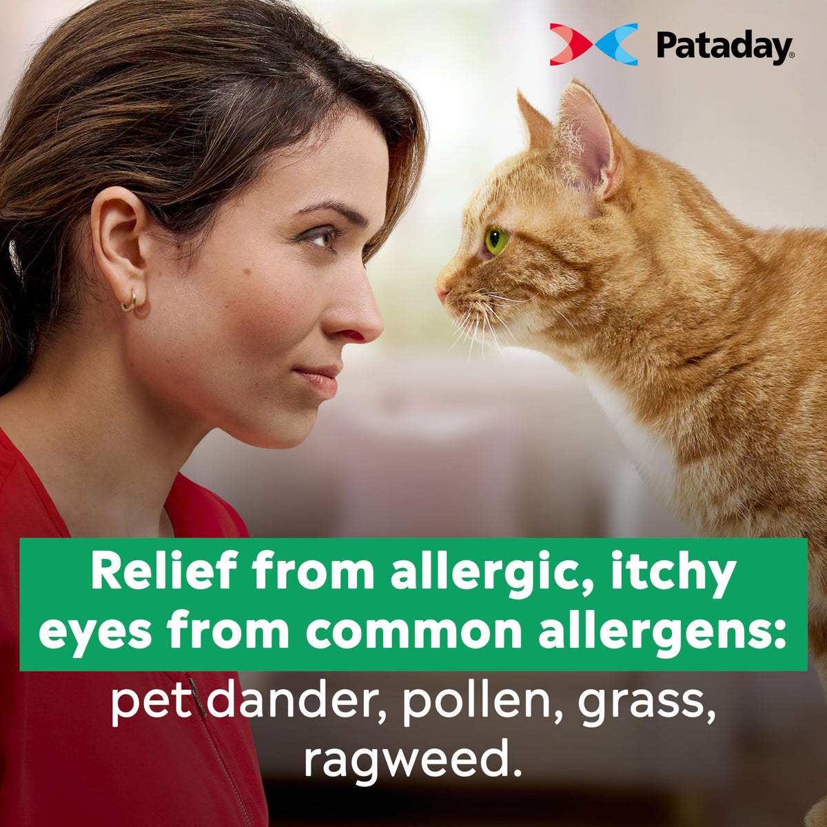 Side view of Alcon Pataday allergy eye drops packaging with drug facts information