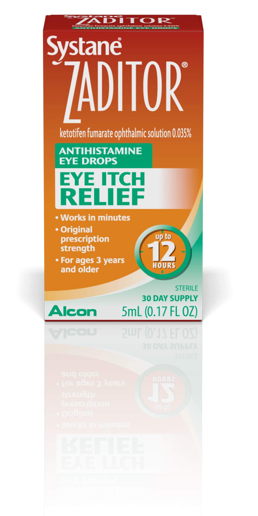 Zaditor original prescription strength ophthalmic solution bottle with green cap