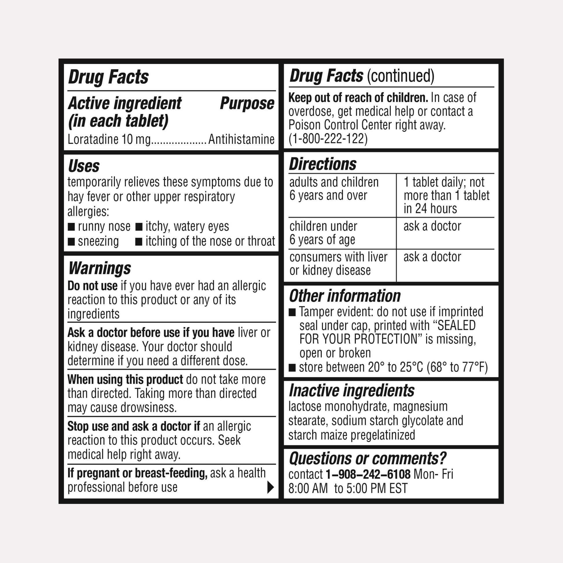 ValuMeds generic non drowsy antihistamine tablets safety seal and expiration date view