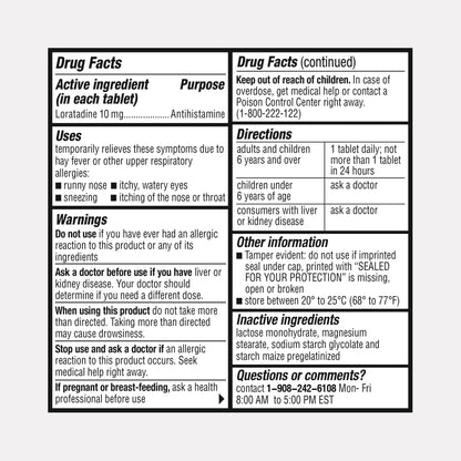 ValuMeds generic non drowsy antihistamine tablets safety seal and expiration date view