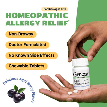 Genexa Kids organic acai berry flavor allergy tablets ingredient list label view
