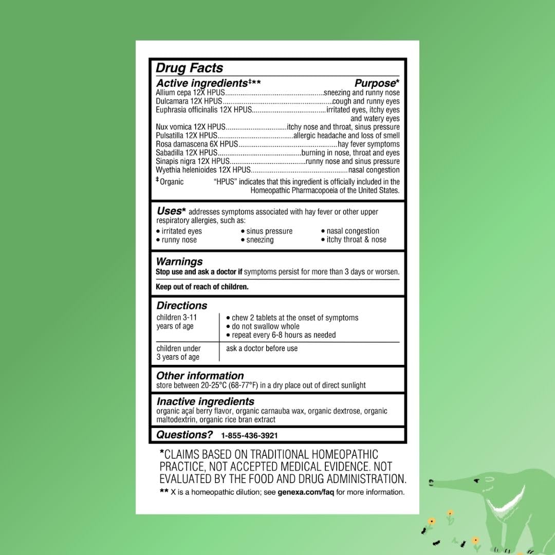 Genexa USA imported allergy remedy for kids aged three to eleven years old