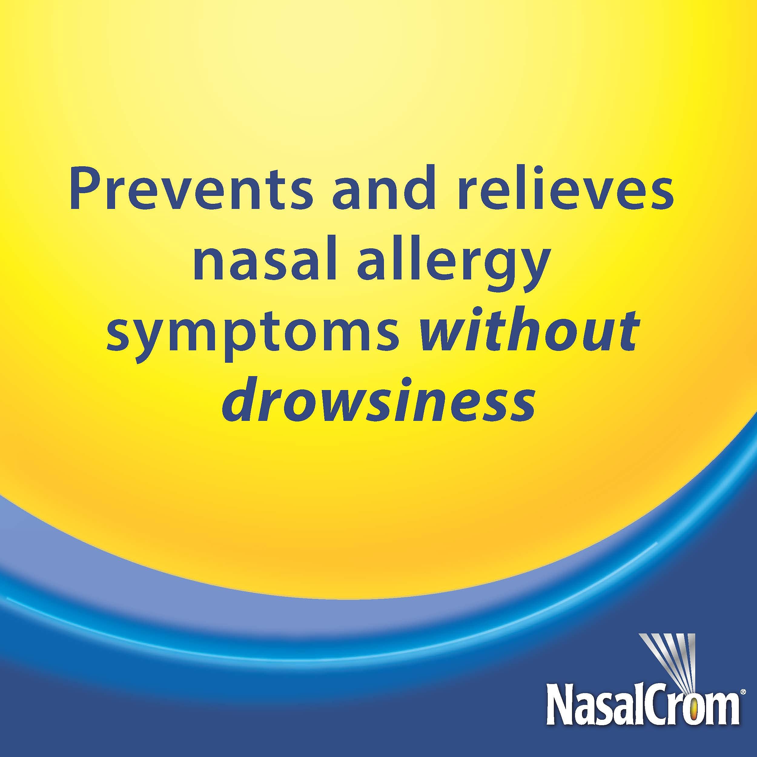 NasalCrom 200 metered sprays bottle showing detailed active ingredients and instructions for indoor allergy relief.