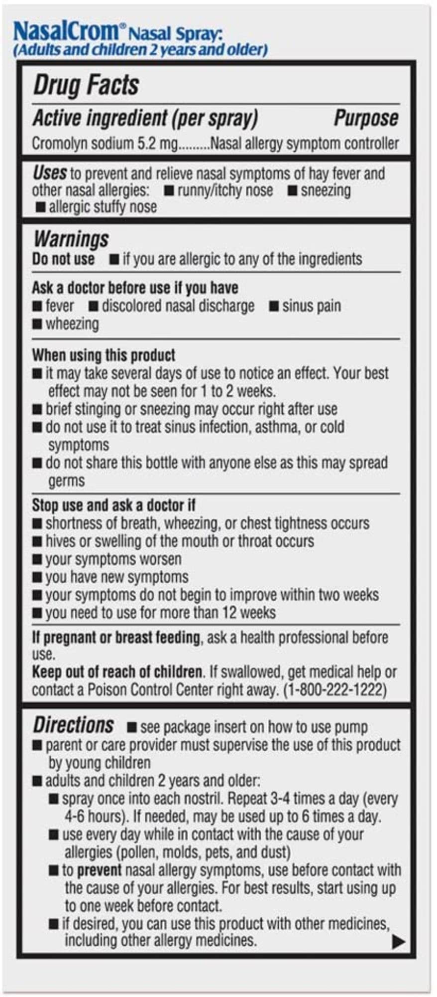 Steroid free allergy nasal spray 0.88 fluid ounce bottle displaying the protective mast cell stabilizer benefits.