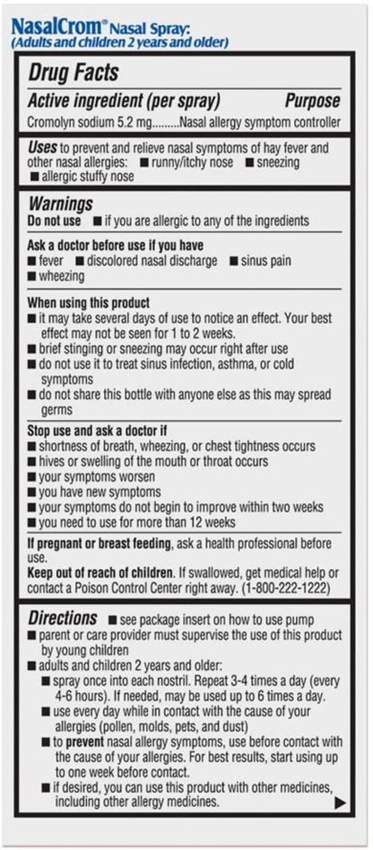 Steroid free allergy nasal spray 0.88 fluid ounce bottle displaying the protective mast cell stabilizer benefits.