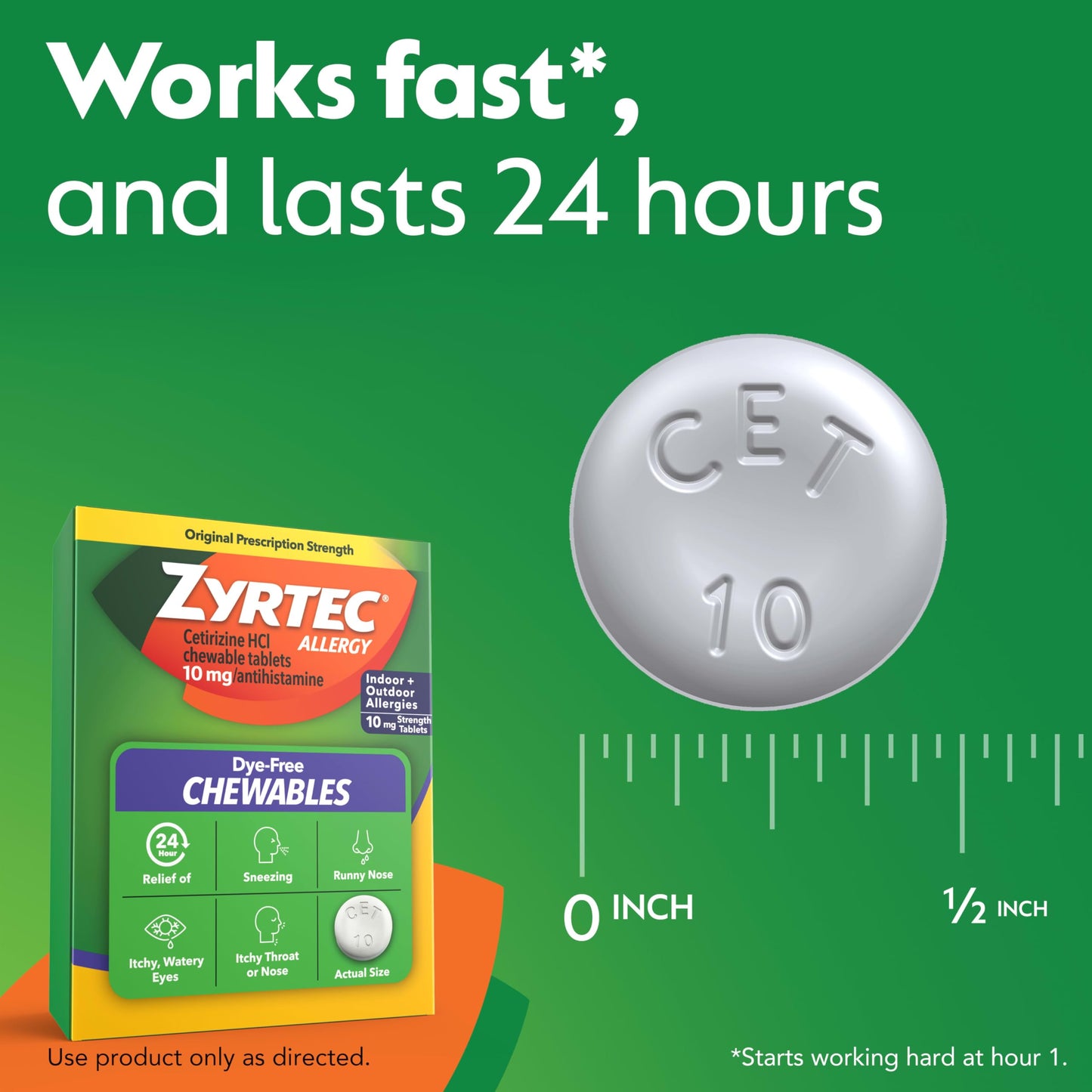 Zyrtec 10 mg cetirizine hydrochloride dye free chewable allergy medicine