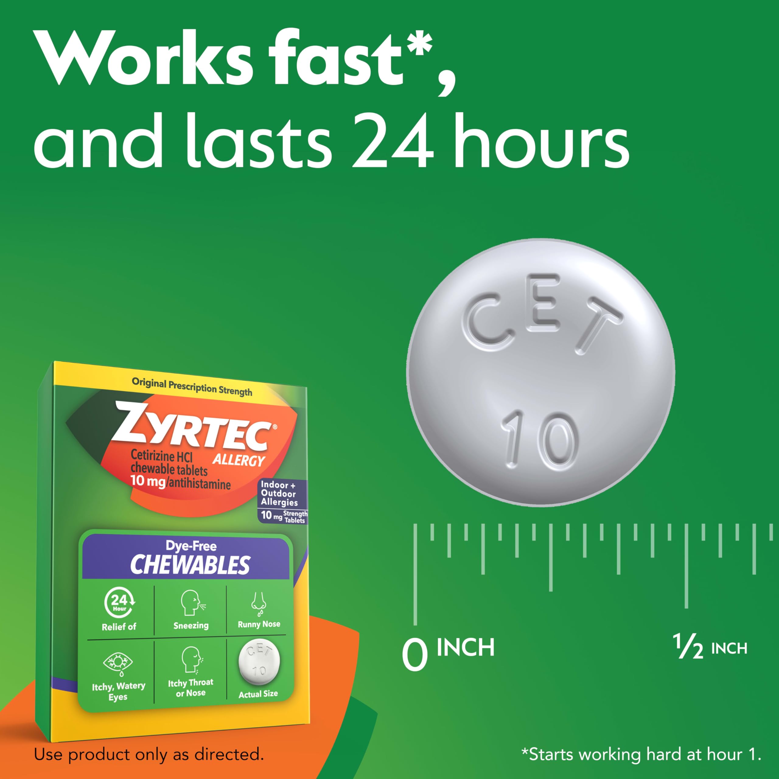 Zyrtec 10 mg cetirizine hydrochloride dye free chewable allergy medicine