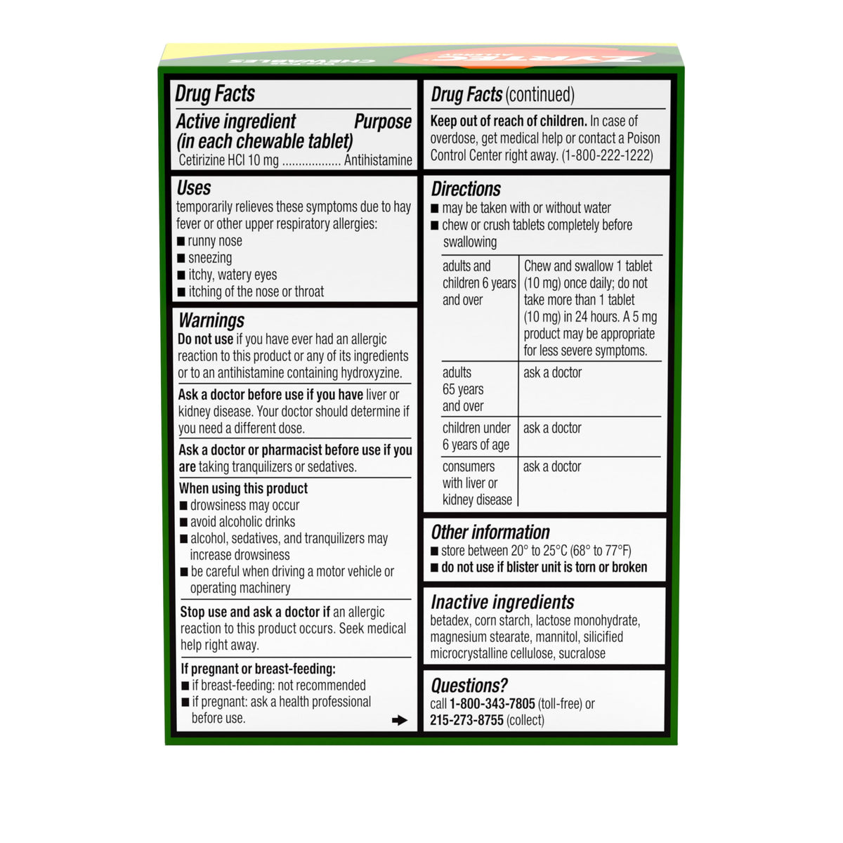 Rudra Retails authentic imported Zyrtec 10 mg chewables packaging